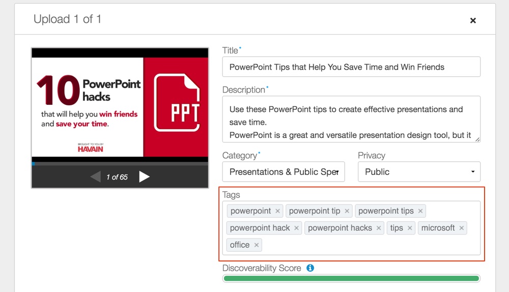 Optimize you SlideShare presentation using tags